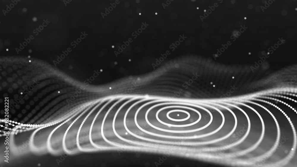 Aufkleber Abstract background with spider web. Dynamic wave of particles. Big data. 3d rendering.