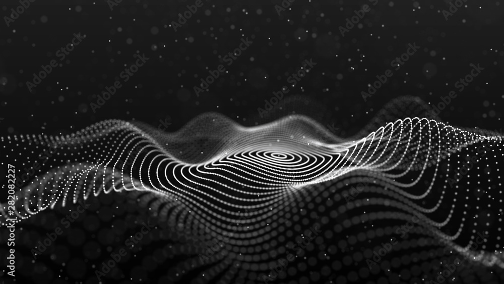 Leinwandbilder Abstract background with spider web. Dynamic wave of particles. Big data. 3d rendering.