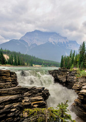 Magnificent Athabasca Falls in  in the Rocky Mountains, Jasper National Park, Alberta, Canada.