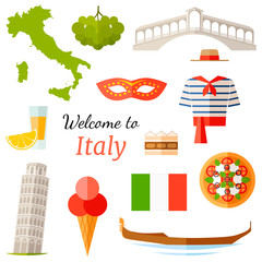 Icons of Spain and the inscription Welcome to Spain. Banner with famous spanish symbols. Vector travel card.