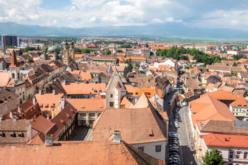 Fototapeta na wymiar Southwest view from St Mary Cathedral, Sibiu, Romania. 