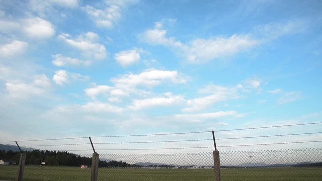 Airplane take off on bright sunny day