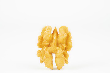 Walnut isolated on white background. Pile of walnut without shell closeup for your design and print. Nuts collection