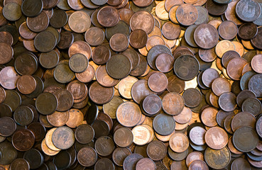 small coins - 1, 2 and 5 cents of euro - texture
