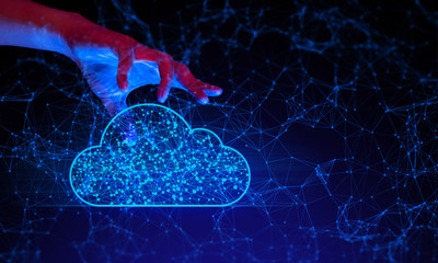 server hacker data digital, human hand cloud storage icon blue abstract futuristic ai ui technology, internet online network background