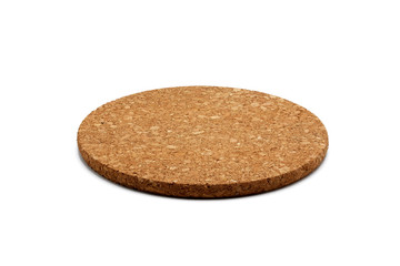 Empty round cork coaster, isolated on white background.