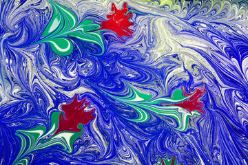 Beautiful abstract painting is a painting technique Ebru .Turkish Ebru style on the water with acrylic paints wring wave.Stylish combination of luxury.Contemporary art marble liquid texture 