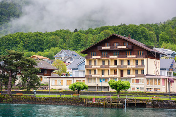 Beautiful Landscape of Lake Brienz and Old Town City Interlaken, Switzerland., Cityscape Scenery...