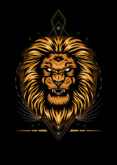 Lion head vector design. king of lion.  Lion head Vector illustration with sacred symbol. Lion face roaring