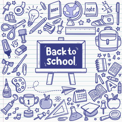 Back to School Design elements. Vector Doodle Illustration Set in Ballpoint Pen Style.