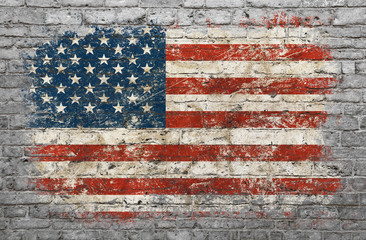 Flag of USA painted on brick wall