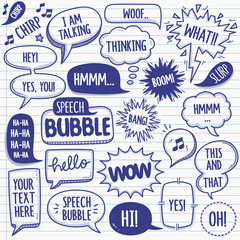 Fototapeta premium Speech Bubbles Design elements. Vector Doodle Illustration Set in Ballpoint Pen Style.