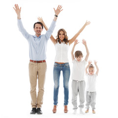 Obraz premium Happy family with raised hands