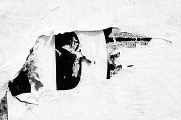 Old blank white grunge ripped torn posters crumpled paper background wall empty space for text