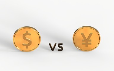 Dollar vs yuan, 3d render. China vs USA. China - United States trade war.