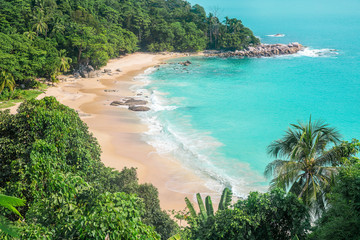 Beautiful view on top summer beach landscape and mountain range in Patong beach Phuket Thailand ....