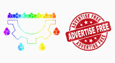 Dot spectrum water gear drops mosaic icon and Advertise Free seal stamp. Red vector round textured stamp with Advertise Free caption. Vector composition in flat style.