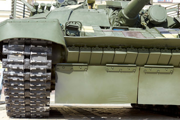 Armored fighting combat vehicle. Close-up combat military equipment.