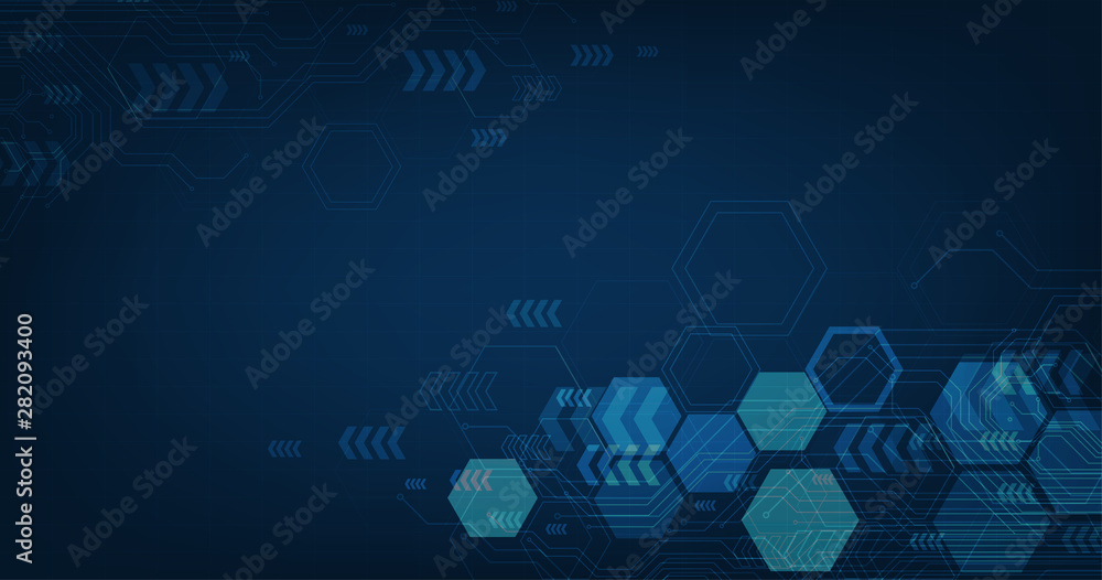 Poster vector abstract futuristic circuit board and hexagons ,hi-tech digital technology and engineering, d