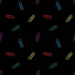 School or office supplies background with paperclip. Back to school pattern. Seamless stationery tool vector illustration