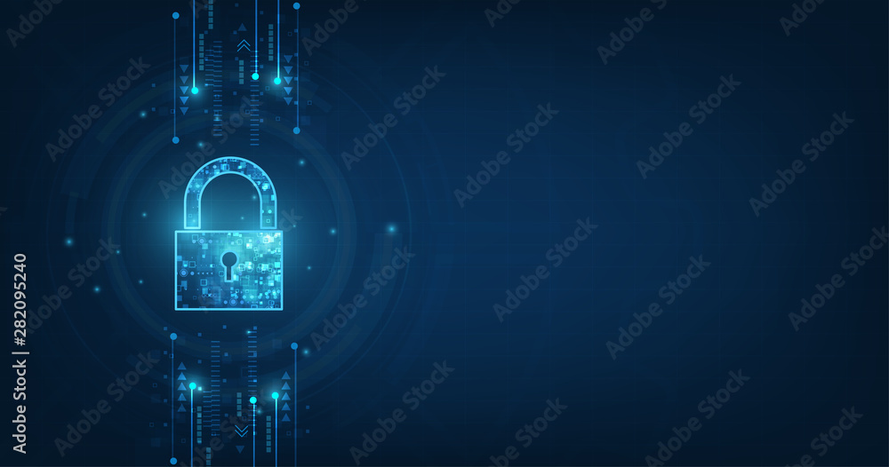 Fototapete Padlock With Keyhole icon in. personal data security Illustrates cyber data or information privacy idea. blue color abstract hi speed internet technology.