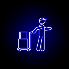 loader box line icon in blue neon style. Set of logistics illustration icons. Signs, symbols can be used for web, logo, mobile app, UI, UX