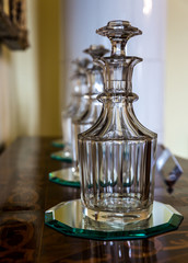 Glass decanters on the table, Europe museum