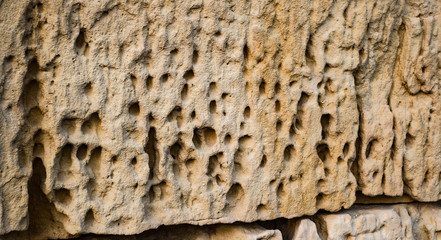 limestone bricks eroded and cracked