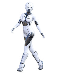 Robot woman. Matte metal droid. Artificial Intelligence.