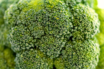 Macro shot of fresh green broccoli. Natural broccoli texture pattern, extreme close up.  Selective focus.