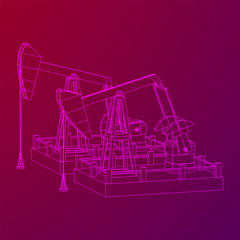 Oil well rig jack. Finance economy polygonal petrol production. Petroleum fuel industry pumpjack derricks pumping drilling. Wireframe low poly mesh vector illustration