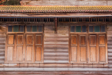 Thai style antique windows in Wat Rat Bamrung (Wat Ngon Kai) - Samut Sakhon, Thailand
