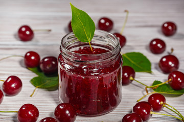 Homemade jam and fresh cherry