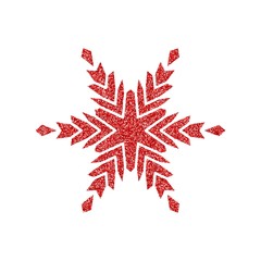 Shining red snowflakes and snow. Merry Christmas card illustration on white background. Sparkling element with glitter texture