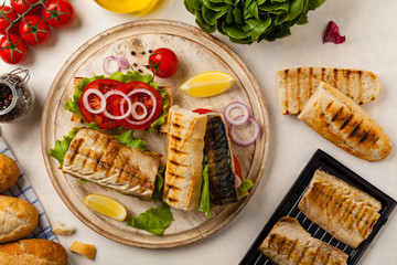 Traditional Turkish sandwich with a scorched mackerel