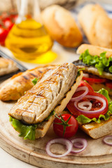 Traditional Turkish sandwich with a scorched mackerel
