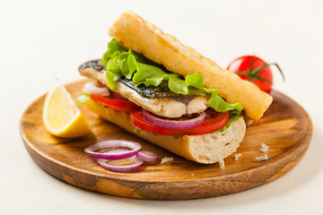 Traditional Turkish sandwich with a scorched mackerel