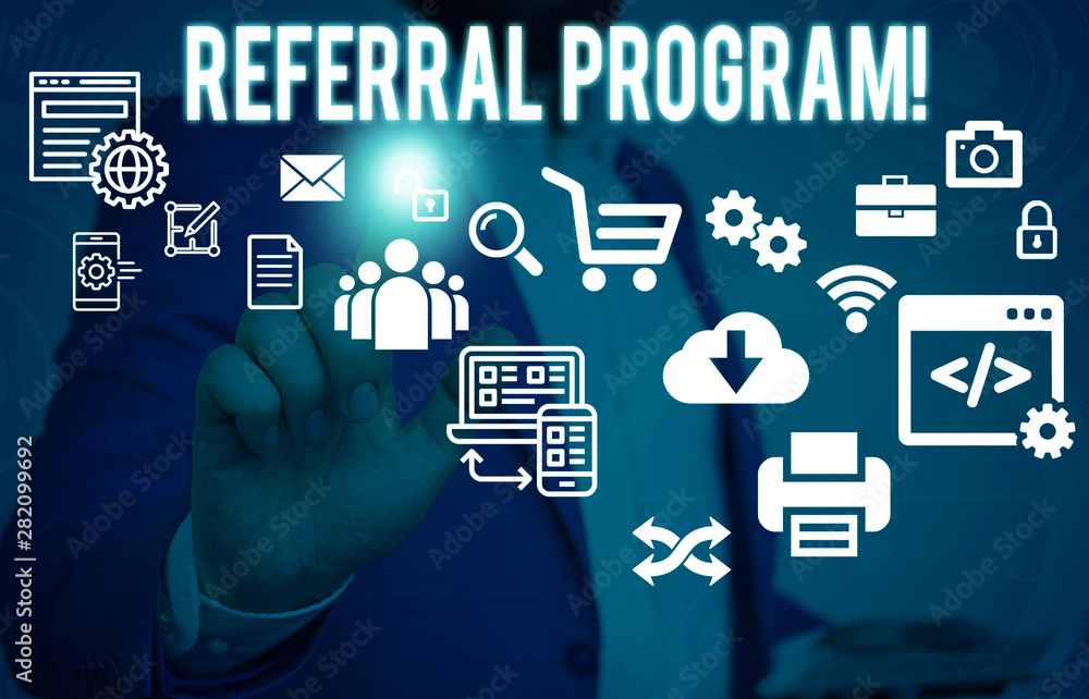 Poster conceptual hand writing showing referral program. concept meaning internal recruitment method employ