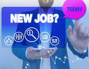 Conceptual hand writing showing New Job Question. Concept meaning formal meeting which someone asked find out if they are suitable