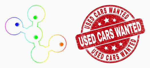 Pixel spectral microbes mosaic icon and Used Cars Wanted seal. Red vector round textured stamp with Used Cars Wanted text. Vector combination in flat style.