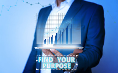 Word writing text Find Your Purpose question. Business photo showcasing reason for something is done or for which exists