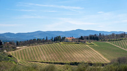 Fototapeta na wymiar Farms, hills and fields. Tuscany, Italy