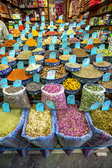 10/05/2019 Kerman,.Kerman Province.Iran, a huge variety of spices and herbs on a counter on a...