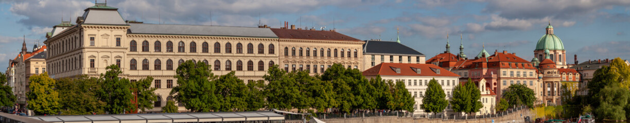 Fototapeta na wymiar Panorama on the Vltava river in Prague Church of St. Francis of Assisi