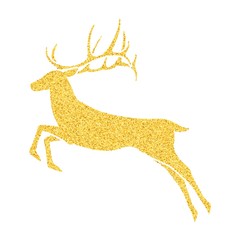 Shining golden snowflakes and snow. Merry Christmas card illustration on white background. Sparkling element with glitter texture