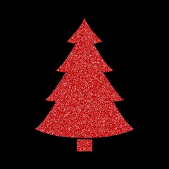 Shining red and snow. Merry Christmas card illustration on black background. Sparkling element with glitter texture