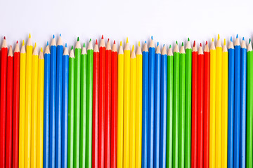  Colorful pencils on white background. Color pencil with copy space