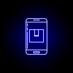 telephone smartphone parcel line icon in blue neon style. Set of logistics illustration icons. Signs, symbols can be used for web, logo, mobile app, UI, UX