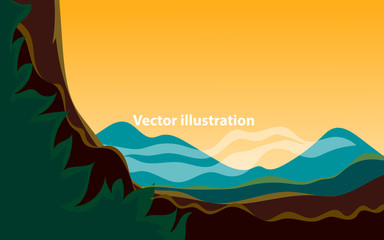 beautiful background vector landscape illustration with mountain and sky. for banners, websites and cards