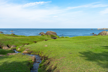 Fototapeta na wymiar Beautiful Tanesashi kaigan Coast. The coastline includes both sandy and rocky beaches, and grassy meadows scenic views